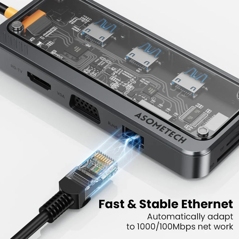 ស្ថានីយ៍ចត USB C HUB 10 ក្នុង 1 ប្រភេទ C ទៅ HDMI-compatible Hub Usb 3.0 អាដាប់ទ័រ PD 100W សម្រាប់សាកថ្មលឿន Macbook PC Laptop Tablet