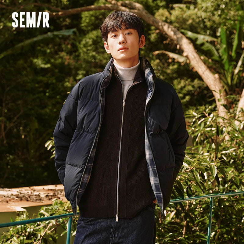 Semir Reversible Down Coat Vintage Plaid Stand Collar Men 2026 Winter 80 Fill Power Casual Stylish Warm Functional Outerwear