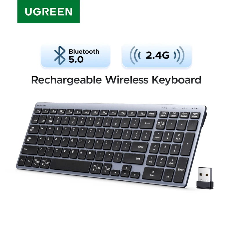 UGREEN Keyboard Wireless Bluetooth 5.0 2.4G Russian/Korean/EN 99 Keycaps For MacBook iPad PC Tablet USB C Rechargeable Keyboard