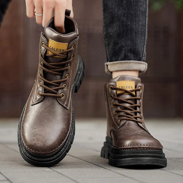 Men's Boots Four Seasons Retro British Tooling Shoes Soft Sole Anti-Slip High-Top Casual Boots Fashion Youth Joker Outdoor Boots