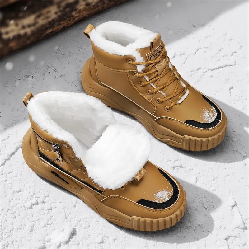 Men's snow boots winter warm plush thick-sole casual boots fashion outdoor sports work boots Lightweight high-top cotton boots