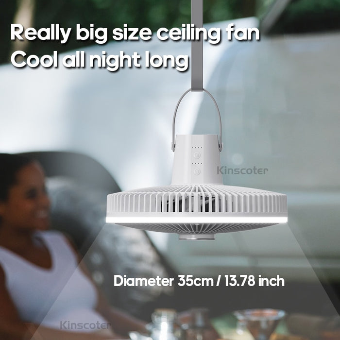 KINSCOTER Portable Camping Tent Fan Rechargeable Desktop Circulator Wireless Ceiling Fans Electric Floor Fan with LED Lighting
