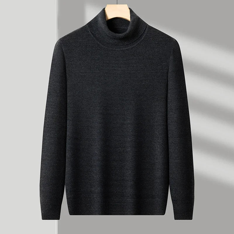 Men's Knitted Turtleneck Sweater High Quality Anti-Pilling Long Sleeve Solid Color Pullover for Autumn Trendy Streetwear
