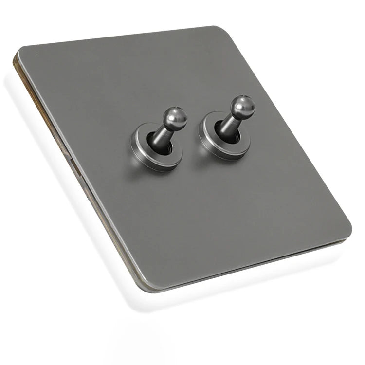 Retro Toggle Switch 1-4 Gang 2 Way Light Switch,EU French Plug Power Outlet Socket With Dual USB Stainless Steel Panel 86 Type