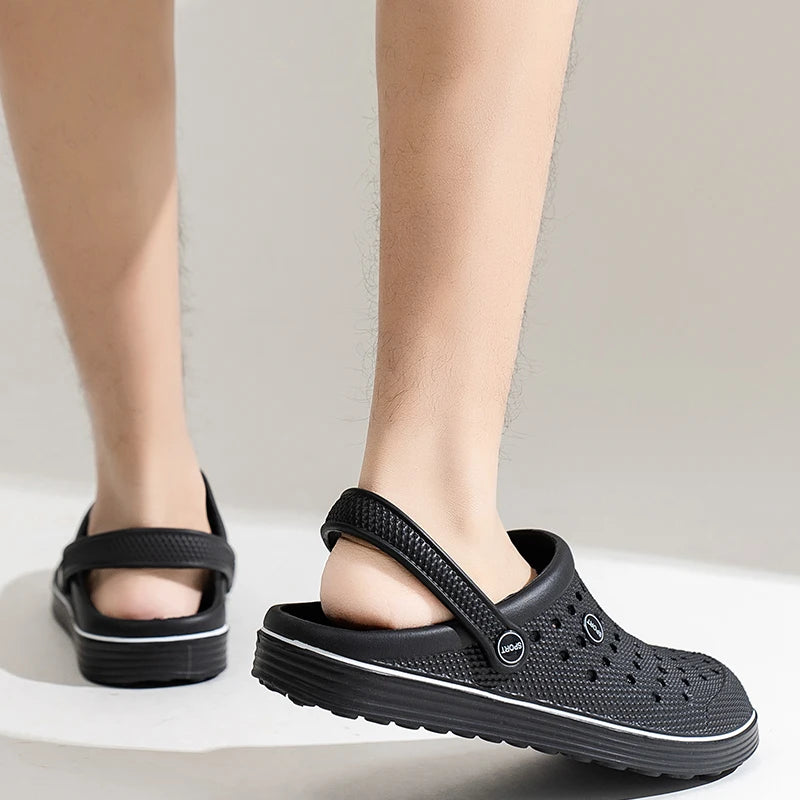 Men's Breathable Clogs Slippers Black Non-slip EVA Garden Shoes Outdoor Beach Sandals Casual Slip-on Mules