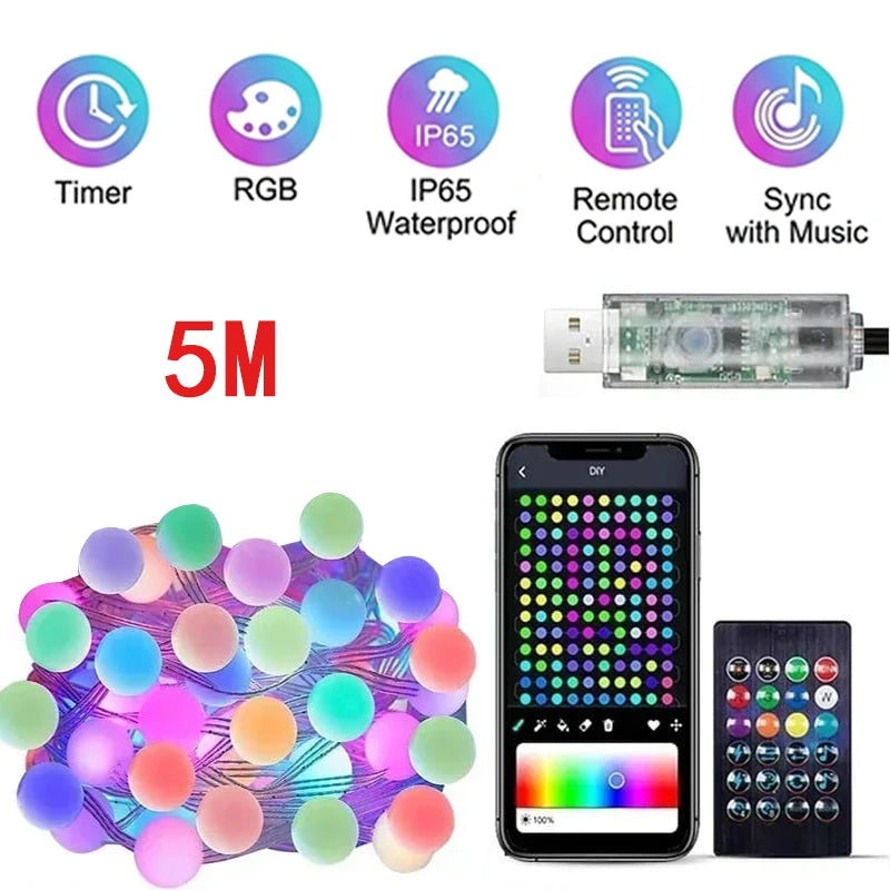 LED Fairy Light String Led Wire String Light Bluetooth APP Remote Control PVC Wire Dream Color Light Garden Party Wedding Decor