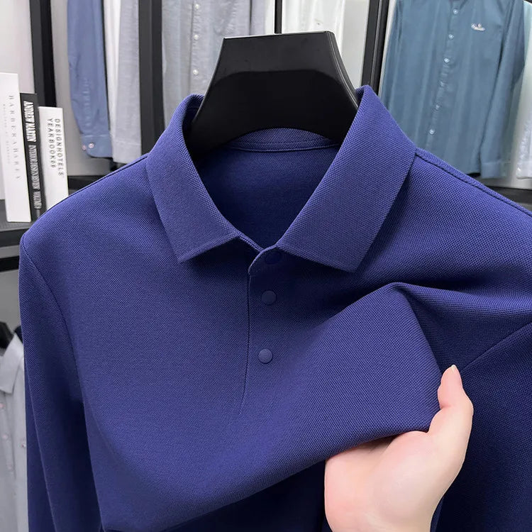 Men's Premium Long Sleeve Polo Shirt - Mercerized Pique Cotton, Seamless Collar and Cuff Design (12 Colors Available)