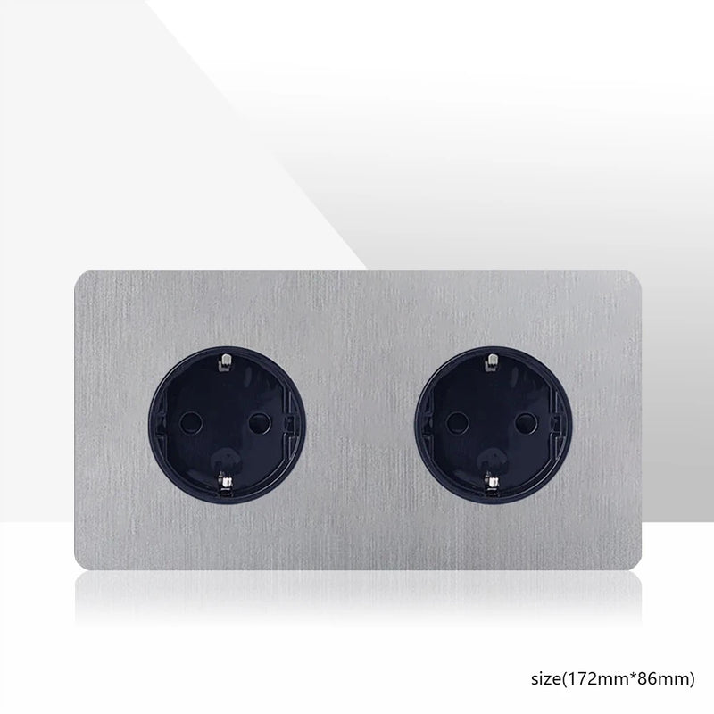 Retro EU France Socket Stainless Steel Brushed Double Power Outlet Toggle Metal Lever 1-4 Gang 2Way Wall Light Switch Panel RJ45