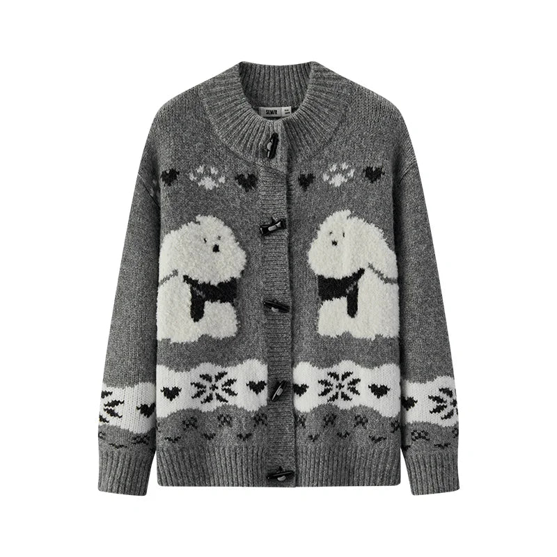 Semir Cardigan Sweater Loose Fit Toggle Button Knitwear Women 2025 Winter Jacquard High Neck Casual Top