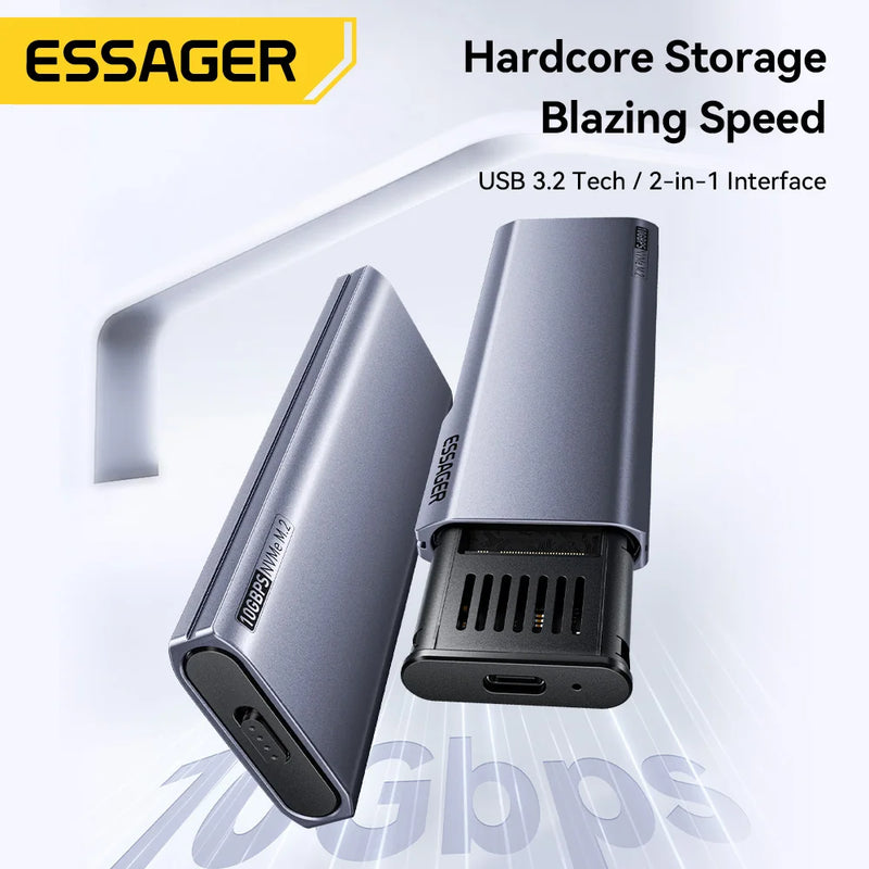 ឧបករណ៍ភ្ជាប់ Essager M.2 NVMe SSD Adapter 10Gbps USB 3.2 Gen2 Mobile Case 2 in 1 Type C/USB A Ports External Hard Disk Enclosure