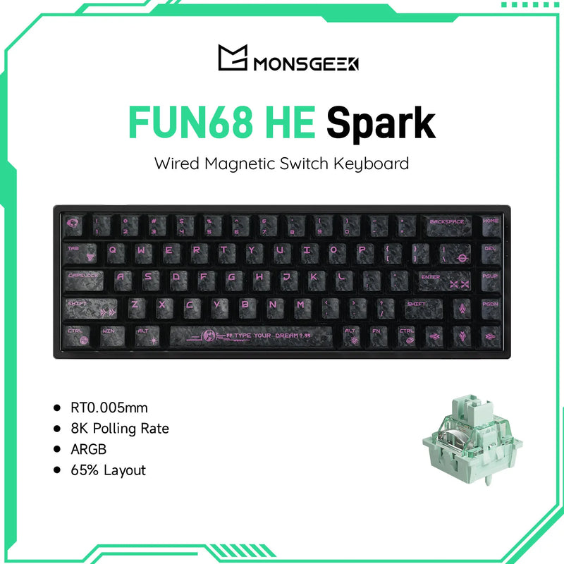 Akko MonsGeek FUN68 HE Keyboard 65% Magnetic Switch Rapid Trigger 0.005mm 8000Hz ARGB Type-C Wired Gaming Gamer Custom Keyboard