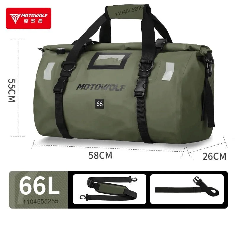 កាបូបម៉ូតូ Motowolf ទំហំ 66 លីត្រ កាបូបស្ពាយក្រោយការពារទឹក កាបូបសម្រាប់ជិះម៉ូតូកង់បី កាបូបសម្រាប់ដាក់ធុងសាំងសម្រាប់ធ្វើដំណើរ និងការពារការឆ្លុះពន្លឺ