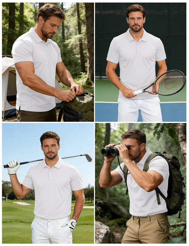 MAGCOMSEN Mens Polo Shirts Short Sleeve Quick Dry Breathable Pique Golf Shirt Tactical Collared Casual Work Shirt