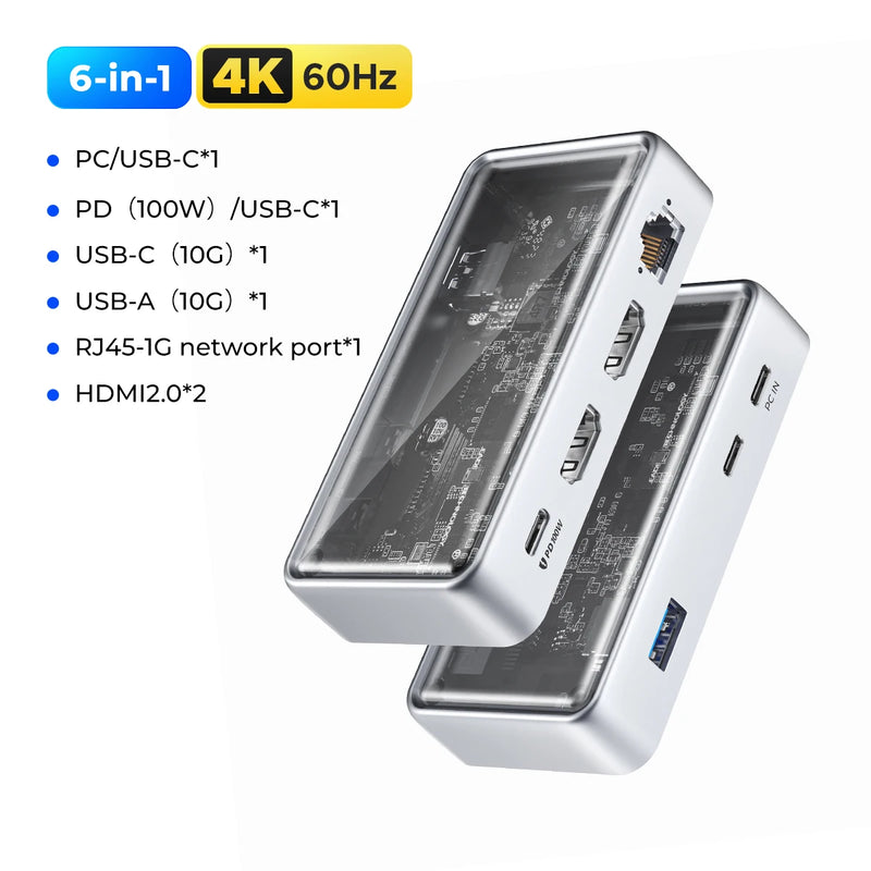 ORICO Metallic USB C HUB 10Gbps Docking Station 4K60Hz HDMI-compatible USB 3.0 Adapter RJ45 for Macbook Pro Laptop Accessories