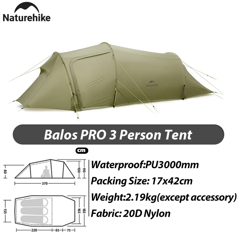Naturehike 2026 New Ultra Light 2/3 Person Balos PRO 20D Nylon Hiking Tent Outdoor Camping Large Four Seasons Waterproof Tent