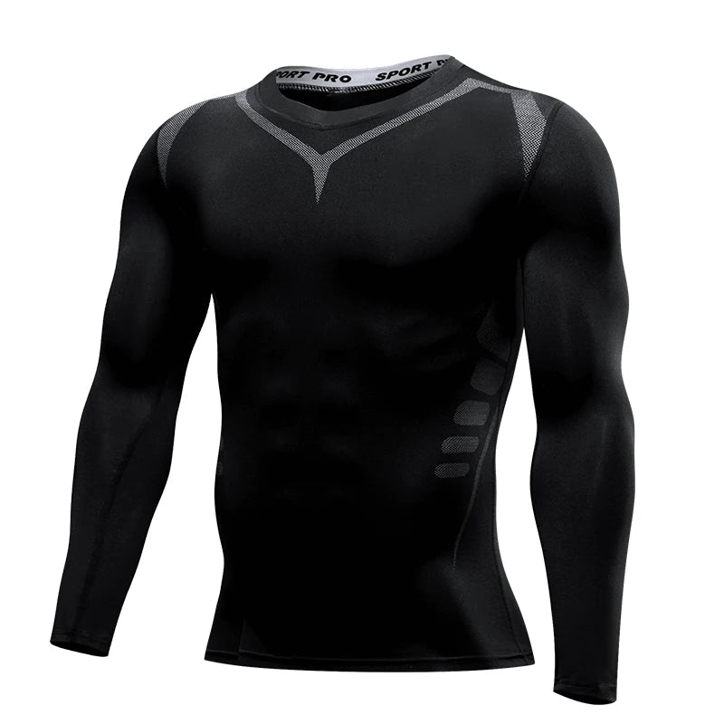 Men's Long Sleeve Compression T‑Shirt Quick Dry Moisture Wicking Fitness Tight Sport Top for Gym Running Jogging Training Sports