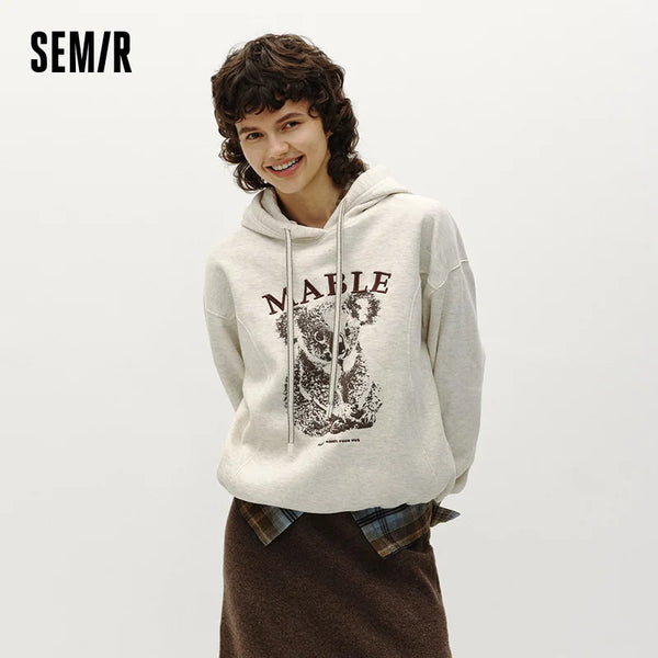 អាវក្រណាត់ Semir សម្រាប់នារី មានស្រទាប់ក្រណាត់ Fleece រចនាបថមានក្រណាត់ Hooded ទំហំធំ សមនឹងរដូវរងាឆ្នាំ 2026 ទន់ ស្រួល ធម្មតា ស្ទីលក្តៅ