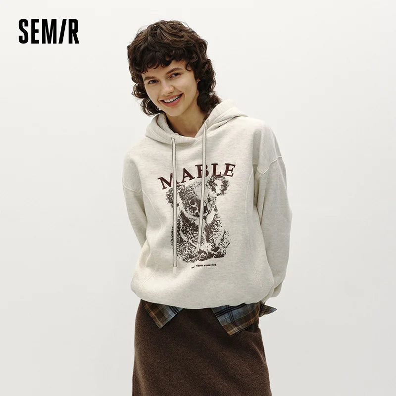 Semir Women Hoodie Fleece Lined Panelled Design Hooded Design Oversized Fit 2026 Winter Soft Comfort Casual Style Warm Layer