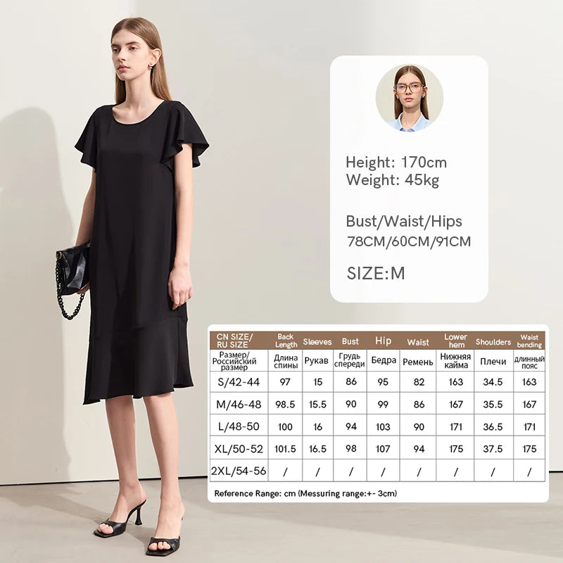 AMII Women's 2026 Summer Casual Dresses Round Neck Short Sleeve Solid Dress Woman Fashion Office Lady Loose Clothing 12522130