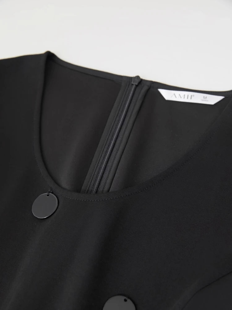 Amii Minimalism Dresses for Woman 2026 Autumn New Casual U-Neck Long Dress Retro Elegant Slim Knitting Female Dress 12453032