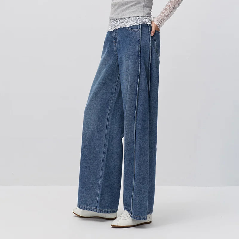 Semir Women Jeans Panel Loose Wide Leg Street Style Slim Floor Length Denim Pants Autumn Casual Daily Wear 2026
