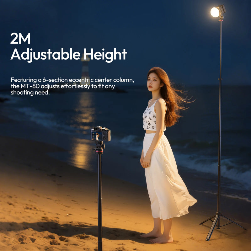 ជើងកាមេរ៉ា Ulanzi MT-80 2M បើកដោយស្វ័យប្រវត្តិ ជើងកាមេរ៉ា ជើងទ្រភ្លើងសម្រាប់កាមេរ៉ា COB ម៉ោនសម្រាប់ការថតរូបក្រៅផ្ទះ ជាមួយនឹងការទ្រទ្រង់ 360° Pan 5kg