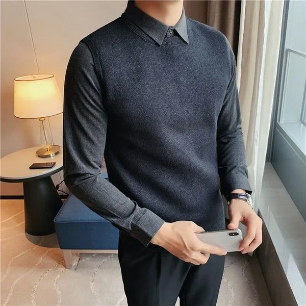 Thickened Winter Thermal Shirt-Sweater Hybrid - Men's Warm Fleece-Lined Base Layer Top for Business Casual & Daily Wear