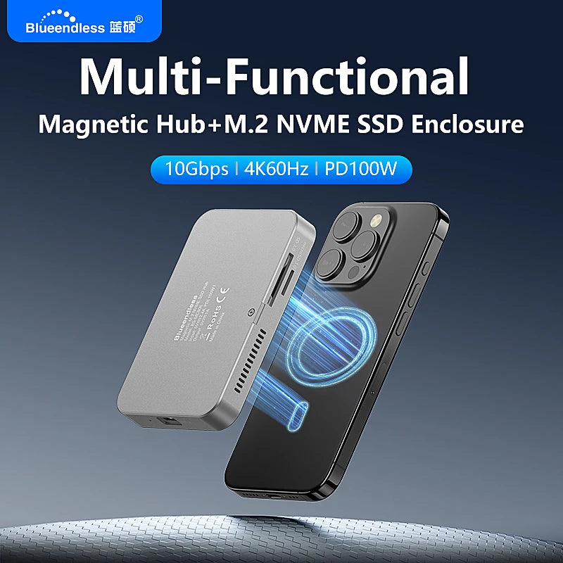 ស្ថានីយ៍ចត SSD ម៉ាញេទិក Blueendless M.2 2230 2242 2280 10Gbps 100W PD 4K60HZ HDTV SSD ជាមួយកង្ហារត្រជាក់