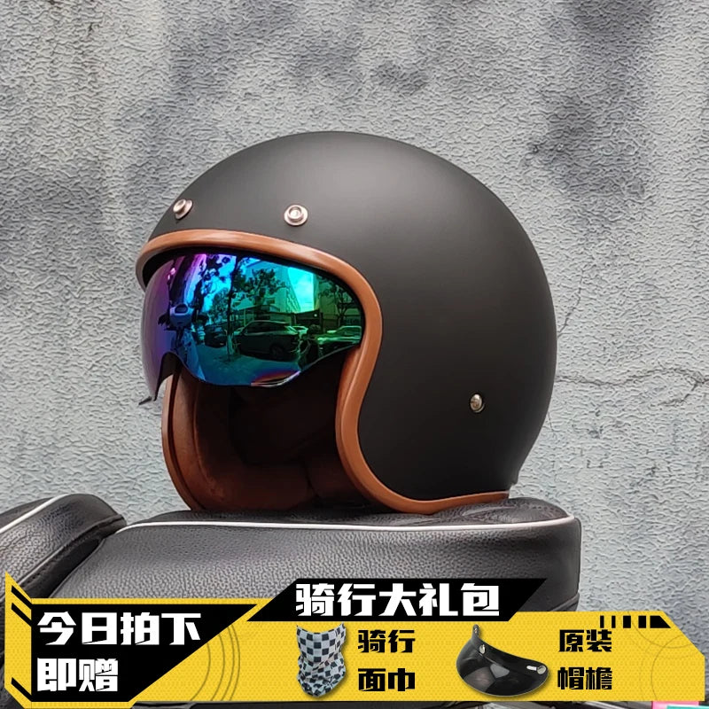Retro Half Helmet Motorcycle Helmet Women's Motorcycle three-quarters Male American Cruising Motorcycle Half Helmet