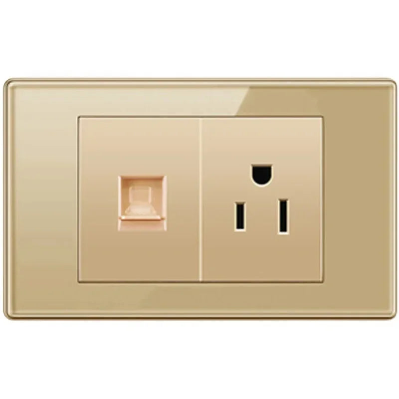 Depoguye US Mexico Wall Light Switch Socket 5V 2.1A USB Type-c Charger Plug,Golden Glass Panel American Standard Power Outlet