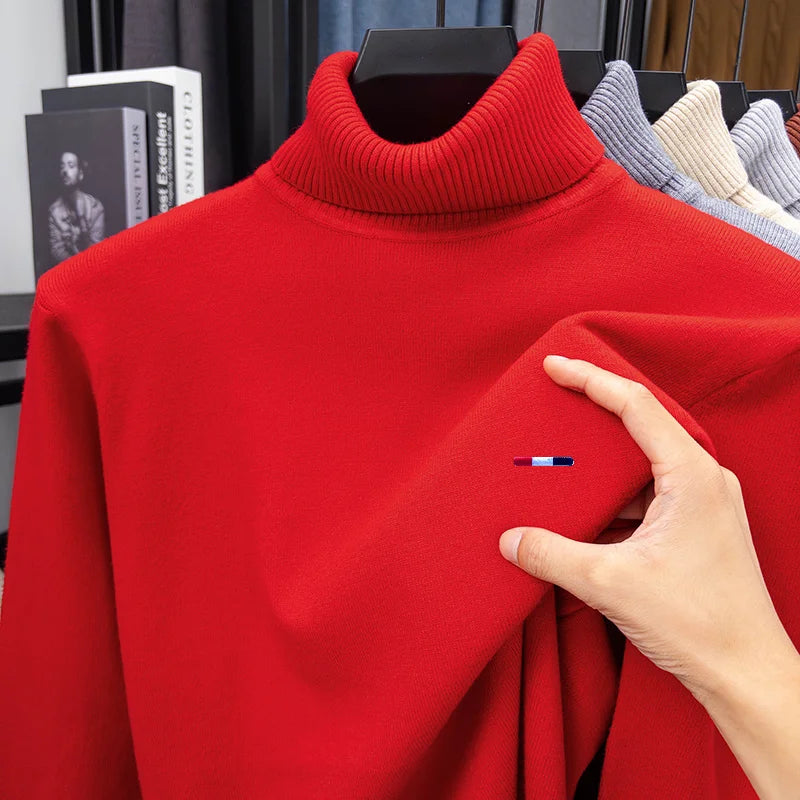 Luxury Men's Long-Sleeved Knitwear High Neck Striped Embroidery Pullover Sweater for Autumn Winter Leisure Daily Commute Versati