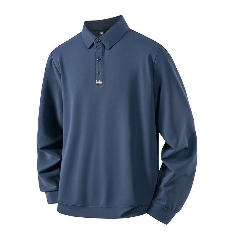 Men's Breathable Knit Polo Shirt - Autumn Winter Business Casual Long Sleeve T-shirt  Daily Essential Golf Sport