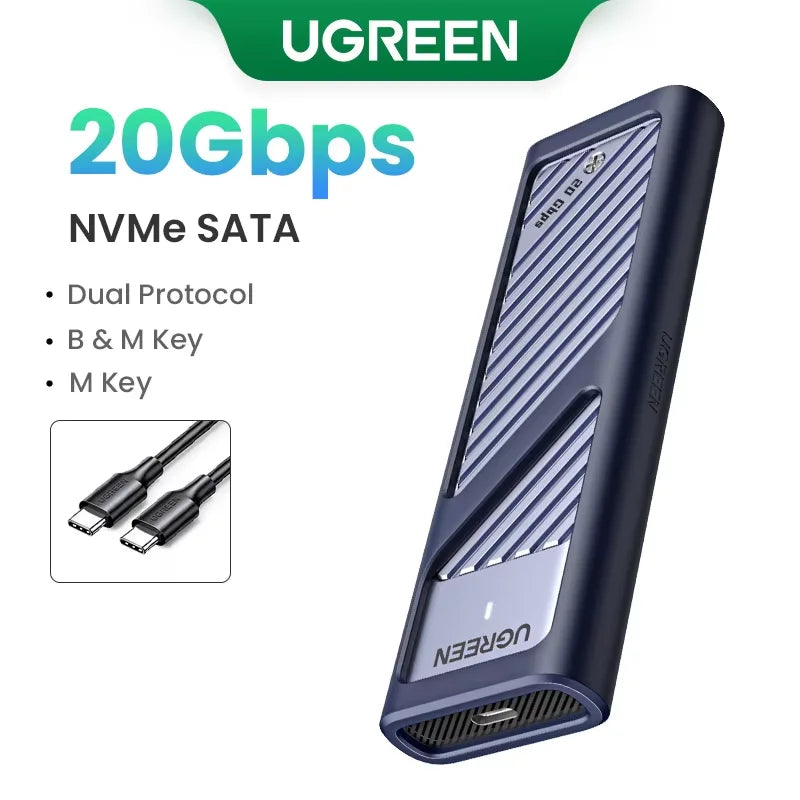 UGREEN 20Gbps M2 SSD Case M.2 NVMe SATA SSD Enclosure Adapter USB 3.2 Gen2 External Enclosure Supports M and B&M Keys