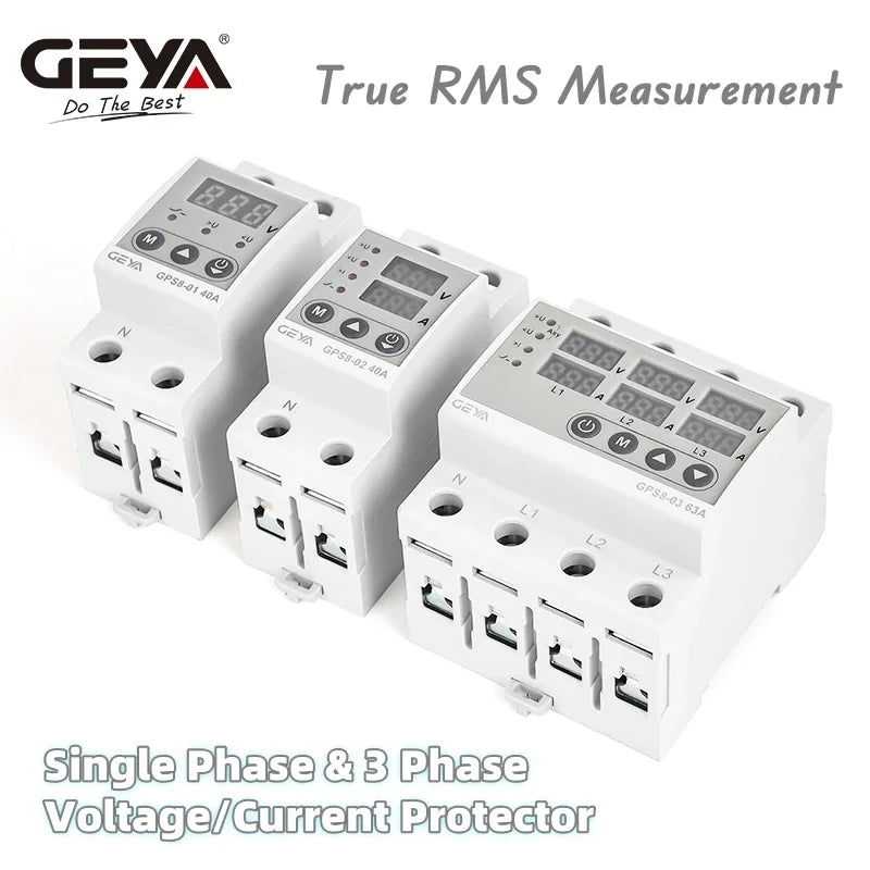 GEYA GPS8-02 Din Rail Over Current Protector Over Voltage Under Voltage Protective Device 40A 63A 80A 220VAC