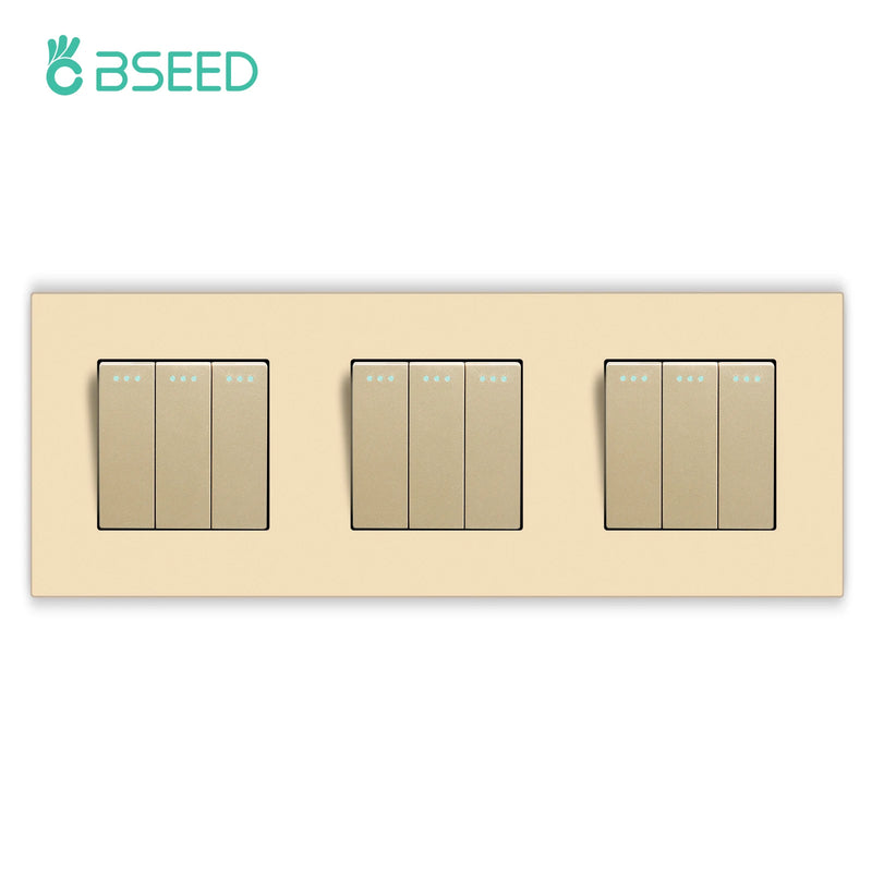 BSEED 1/2/3Gang 1Way Mechanical Light Switch Plus Electrical Outlets Plastic Frame Wall Switch On Off Power Socket