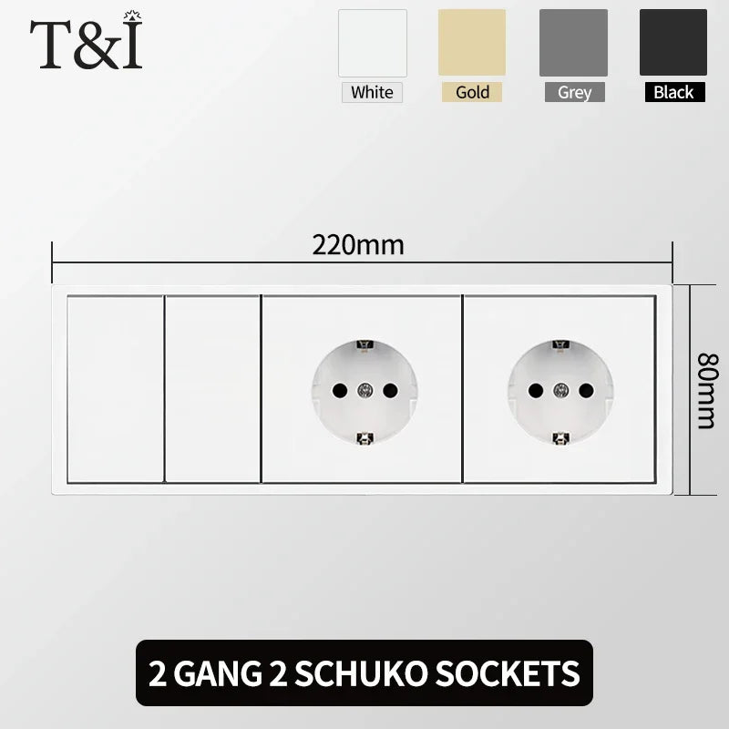 European Wall Socket EU Outlet, USB Type-C Charging Ports, 1/2 Gang Light Switch, 16A 250V, Flush Mount, White Panel, 80×80mm