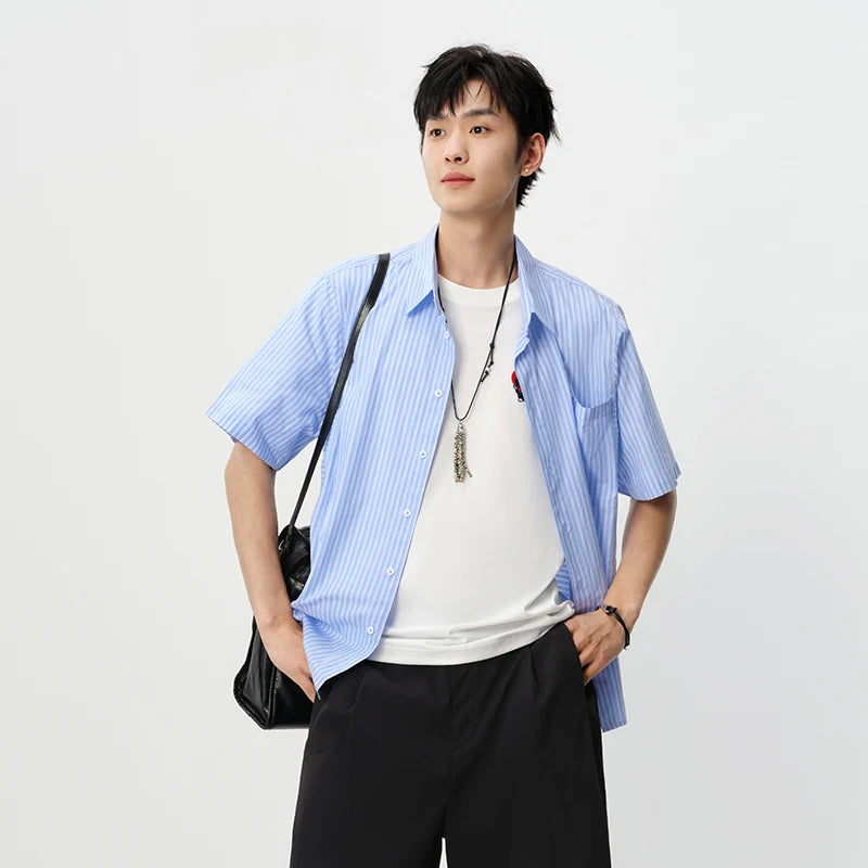 Semir Mens Shirt 2026 Striped Pure Cotton Loose Lapel Versatile Casual Fashion Daily Wear