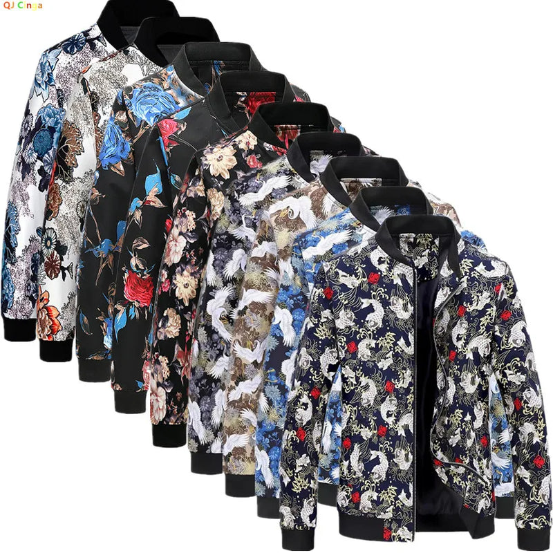 2026 New Baseball Collar Men's Long Sleeve Printed Jacket, Chinese Style Print Zipper Control Coat, Asian Size M-6XL.