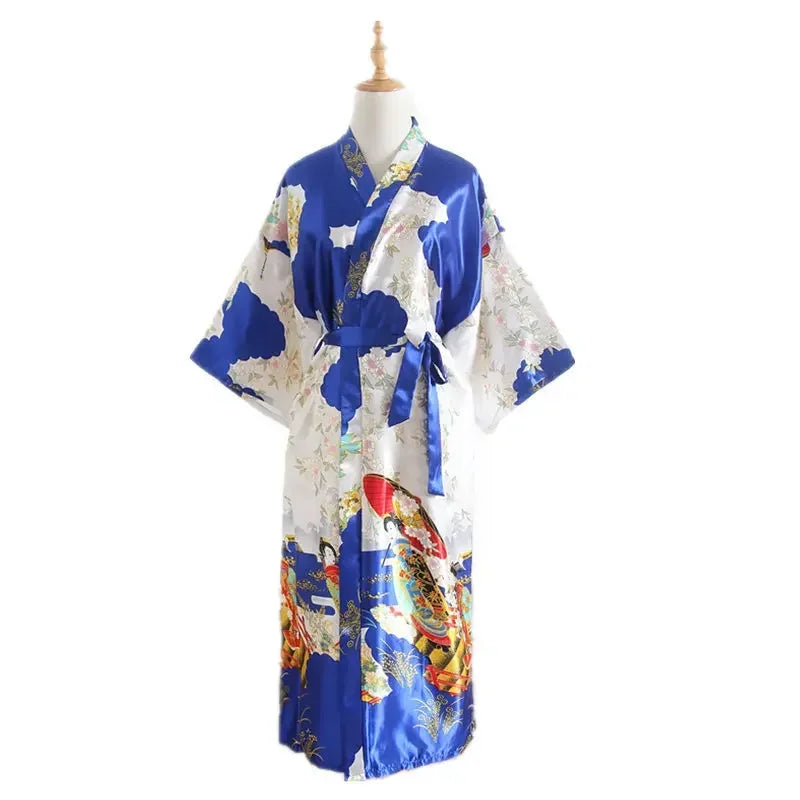Vintage Ethnic Style Casual Print Elegant Bathrobe Women's Sleep Bathrobe Faux Silk Robes for Women Clothing Fashion Clothes
