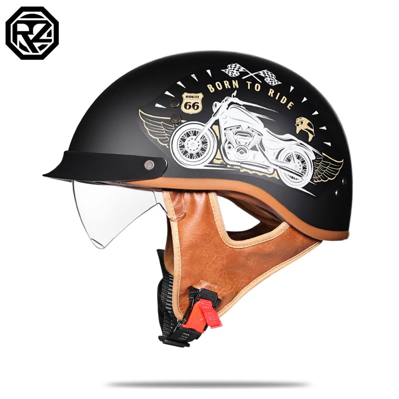 Motorcycle Helmet Retro German Classic Moto Helmet Casco Moto Half Helmet DOT Certification Capacete De Moto With HD Visors