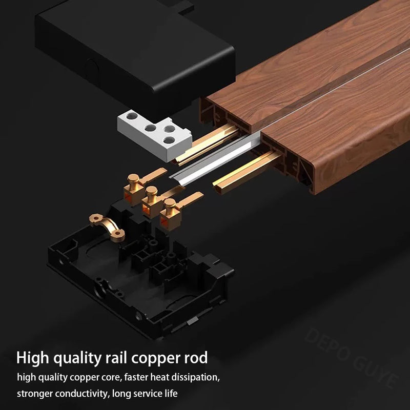 Imitation wood grain Rail Mobile Power Track Socket EU/Universal/UK/USB Type-C Kitchen Bathroom Office Wall Mounted Socket Plugs