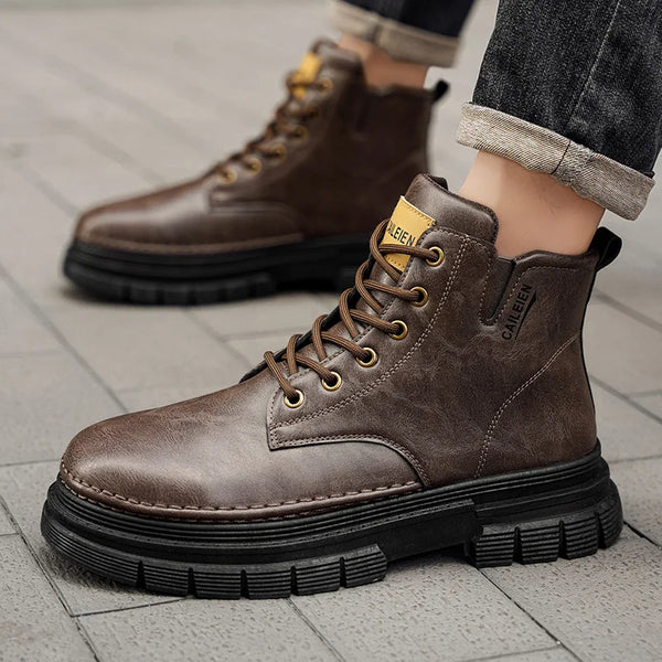 Men's Boots Four Seasons Retro British Tooling Shoes Soft Sole Anti-Slip High-Top Casual Boots Fashion Youth Joker Outdoor Boots