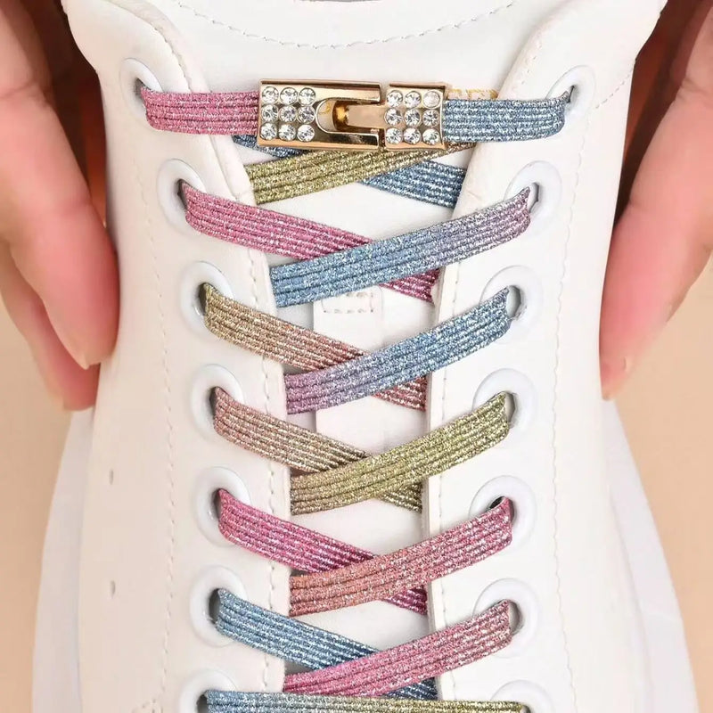1 Pair Fashionable Elastic Lazy Shoelaces with Rhinestone Buckles No-Tie Sports Shoe Laces for Quick And Easy Shoe Closure