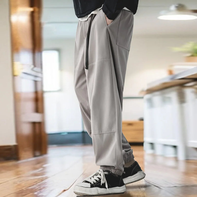 Maden Men's Casual Drawstring Corduroy Pants Loose Elastic Waist Wide Leg Relaxed Fit Trousers Outdoor Cityboy Jogger Sweatpants