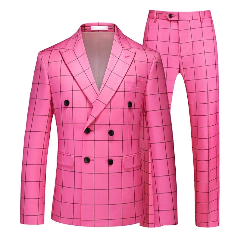 2026 New Men's Striped Red Suit 3-Piece, White Jacket and Pants Vest, Asian Size Available in White/Black, Fashionable Option fo