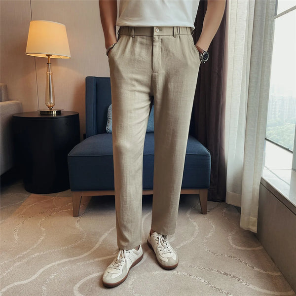 Men's Old Money Style Linen Blend Cropped Trousers – Breathable, Lightweight & Wrinkle-Resistant Straight-Leg Pants for Summer