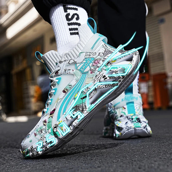 Lovers graffiti sneakers Four Seasons new breathable light outdoor racing running shoes soft-sole men women's speed sports shoes