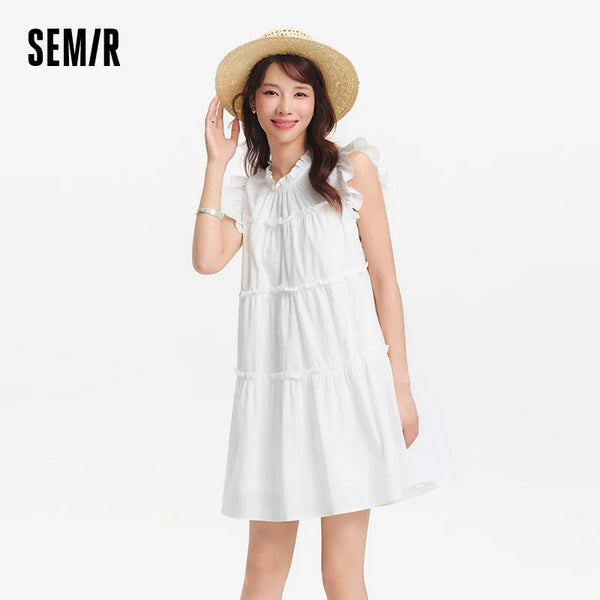 រ៉ូបស្ត្រី Semir ដៃអាវមូល រ៉ូបនំខេក រ៉ូបក្មេងស្រី ស្រស់ស្អាត សុភាពរាបសារ ខ្នាតតូច រដូវក្តៅ ឆ្នាំ២០២៦ អាវធម្មតា