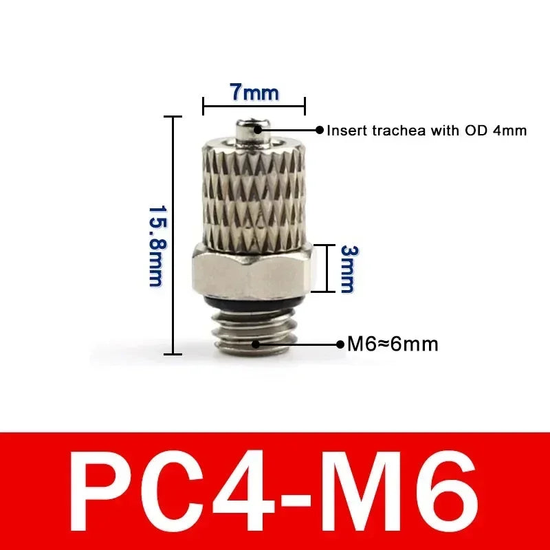 Male Thread M3 M4 M5 M6 -Air Tube 3mm 4mm 6mm OD Mini Pneumatic Pipe Connector Screw Through Quick Fitting Fast Twist Joint