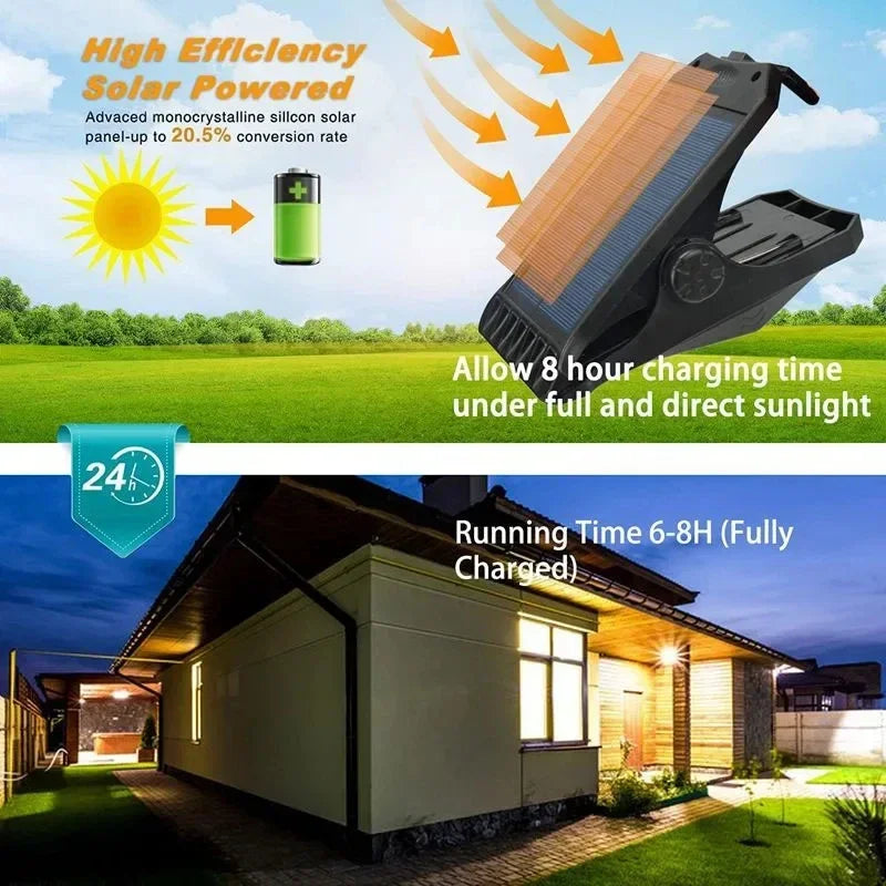 ភ្លើងបំភ្លឺផ្លូវ LED ដើរដោយថាមពលព្រះអាទិត្យ ភ្លើងចាប់សញ្ញាចលនា ភ្លើងសម្រាប់បោះតង់ ការពារទឹក IP65 សម្រាប់របង ជញ្ជាំង រានហាល តង់ រានហាល